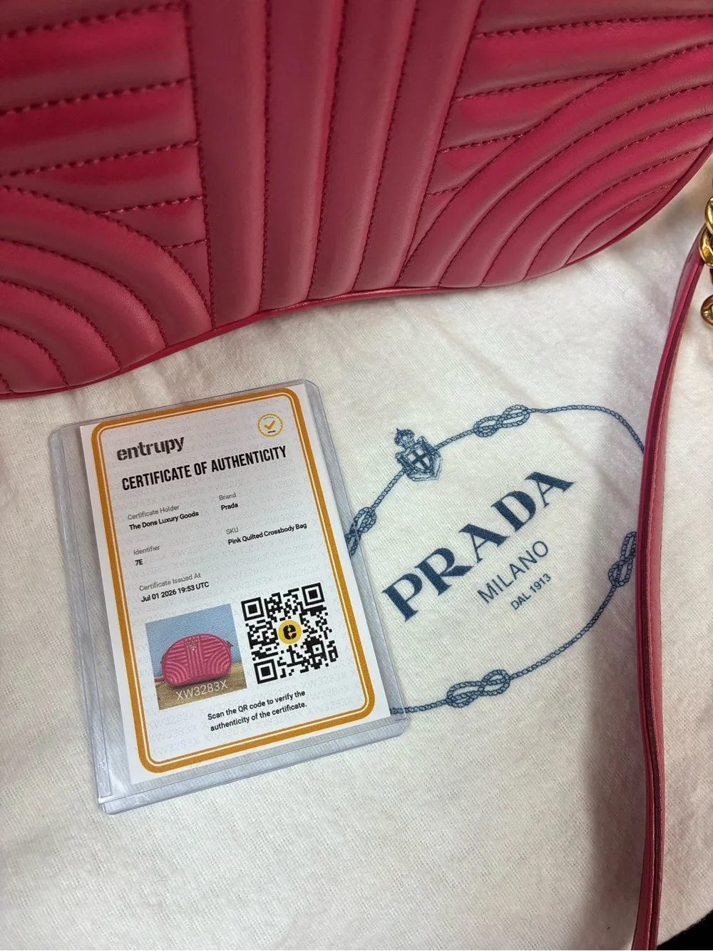 Prada Pink Quilted Diagramme Crossbody Bag - Gold Hardware - Excellent Condition